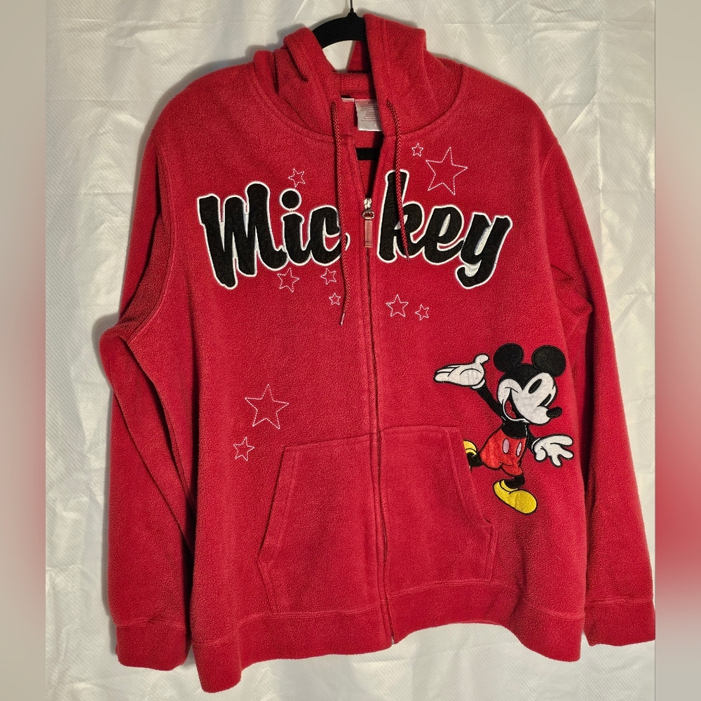 Vintage Disney Red Mickey Mouse Fleece Hoodie Mens XL